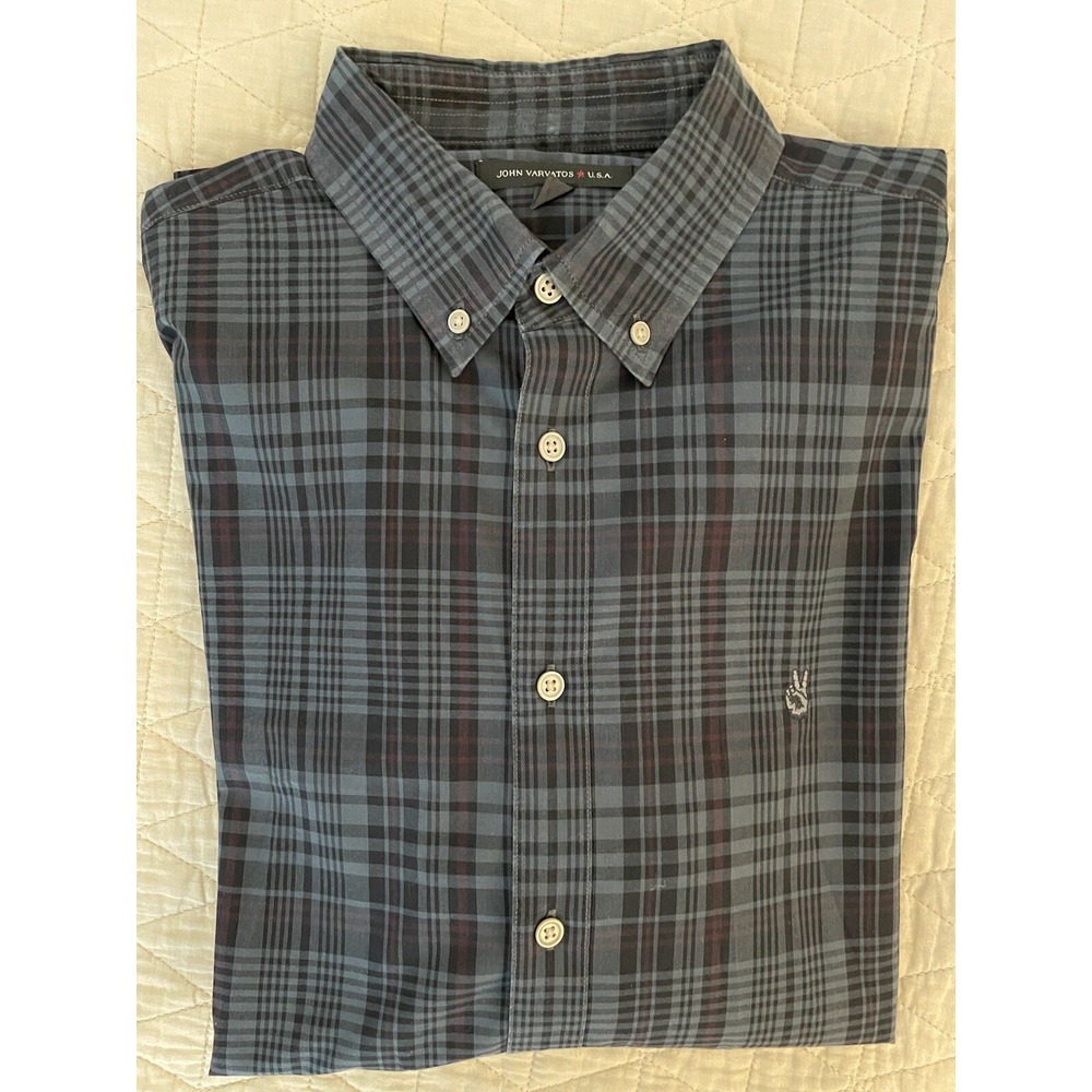 JOHN VARVATOS STAR USA Check Print Sleeve Keeper Sport Shirt Size L